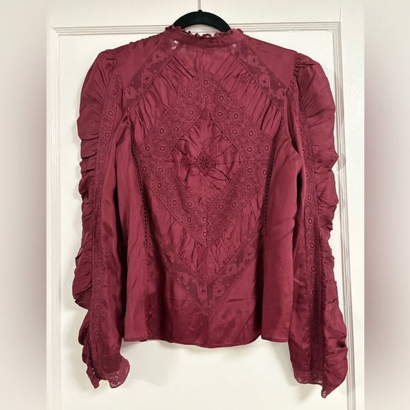 LOVE SHACK FANCY Isaline Button Front Top Size Large in oxblood wine color - Picture 6 of 14